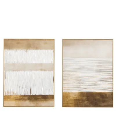 3D Relief Lines Set of 2 Small Canvas with Golden Backround