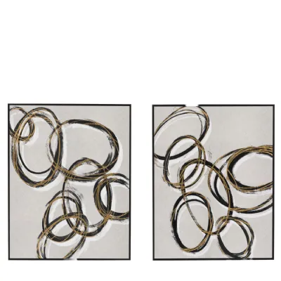Grey Circular Forms Canvas Set of 2 with Gold Accents