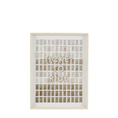 Beige Ticket Design Wall Art with Angled Shadow Box Frame