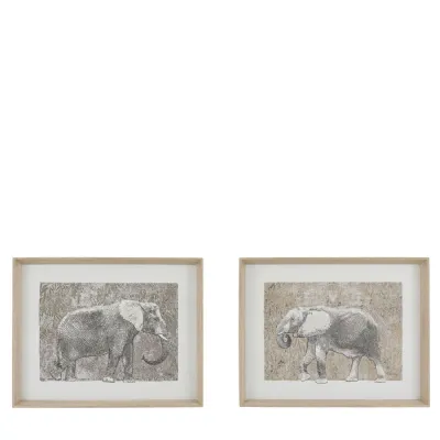 Grey Elephants Set of 2 Wall Art with Gold Leaf Frame