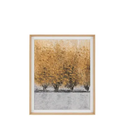 Brown Row of Trees Canvas Wall Art with Oak Frame