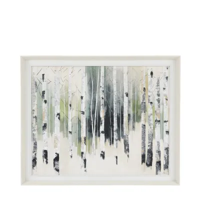 Silver Birch Trees Canvas Portrait Artwork White Framed