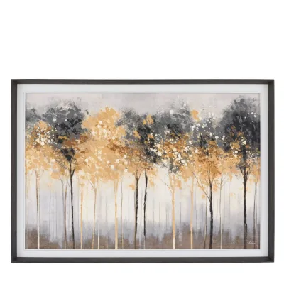 Gold and Black Trees at Dusk Canvas Wall Art Black Frame