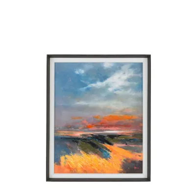 Orange Coastal Glow Hand Painted Canvas Wall Art Black Frame