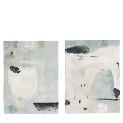 Blue Abstract Hand Painted Set of 2 Canvas Art Wooden Frame