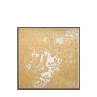 Gold Tropical Motifs and Hummingbirds Wall Art Bronze Frame