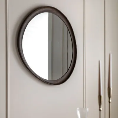 Walnut Texture Oak Wall Mirror with Pebble Shaped