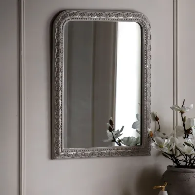 Silver Grey Wood Arched Wall Mirror Ornate Frame