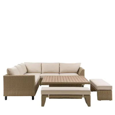 Natural Wicker 9 Seater Outdoor Lounge Set with Coffee Table