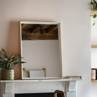 White Wood Small Wall Mirror with Angled Frame Detailing