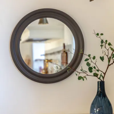 Charcoal Wood Small Round Wall Mirror with Moulded Frame