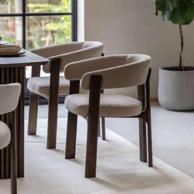 Natural Fabric Dining Chair with Charcoal Wood Framed