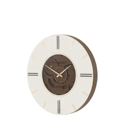 Walnut and White Classic Cog Design Round Wall Clock