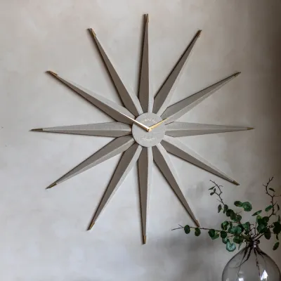 Light Grey Textured Wood Finish Starburst Wall Clock