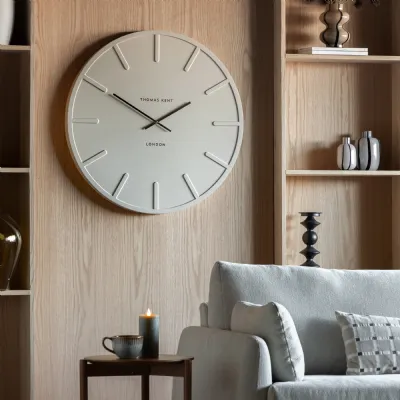 Cream Wooden Wall Clock with Gold Hands
