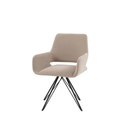 Sand Fabric High Back Dining Chair Black Metal Legs