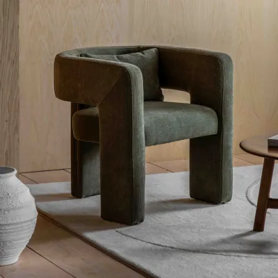 Green Fabric Occasional Armchair with Bolster Cushion