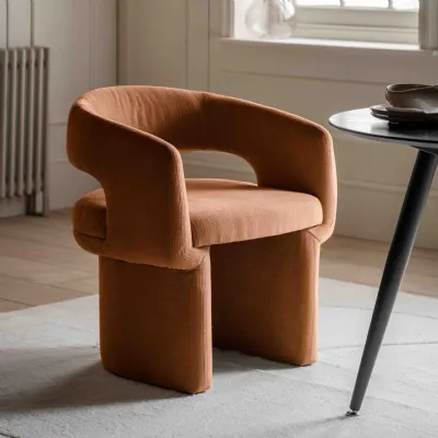 Rust Fabric Curved Back Modern Dining Chair