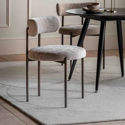 Natural Fabric Curved Back Dining Chair with Black Legs