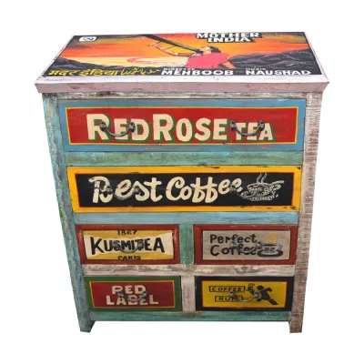 Retro Multicoloured Hand Painted Reclaimed Wood 2 Over 4 Chest of Drawers
