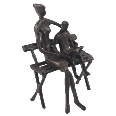 16cm Reading Time Figurine Bronze Finish Cast Iron