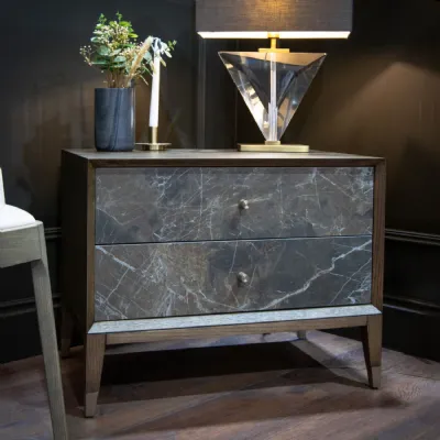 Dark Toned Wooden Marble Pattern 2 Drawer Bedside Table