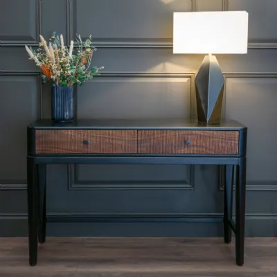 Brown Wooden 2 Drawer Console Table with Black Tapered Legs