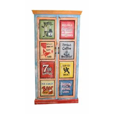 Kids Circus Carnival Hand Painted Tall Vintage 2 Door Storage Toy Cupboard