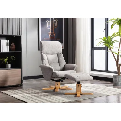 Natural Fabric Swivel Recliner with Footstool Oak Base