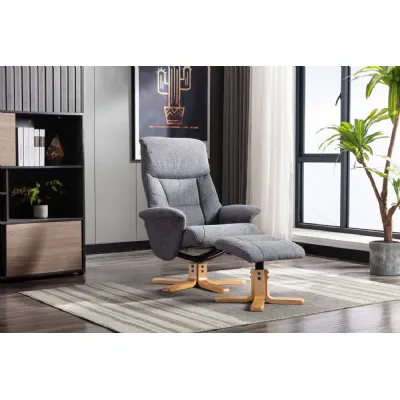 Slate Grey Fabric Swivel Recliner with Footstool Oak Base
