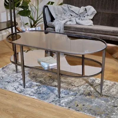 Clear Glass Top Coffee Table with Black Frame and Shelf