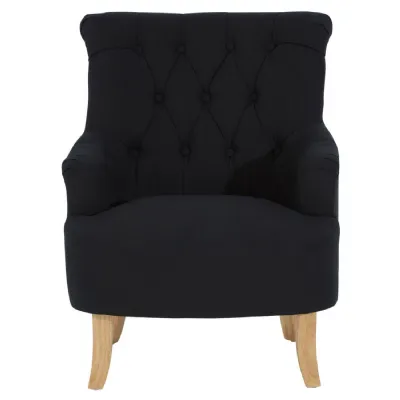 Black Linen Button Back Armchair