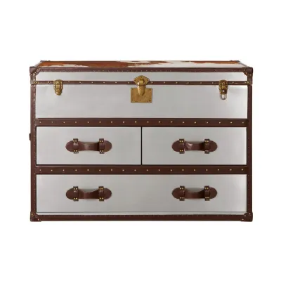 Stainless Steel Trunk With Drawers And Cowhide Top
