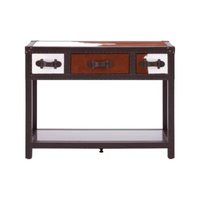 Brown Cowhide Three Drawer Console