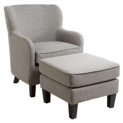 Contemporary Grey Fabric Chair And Footstool