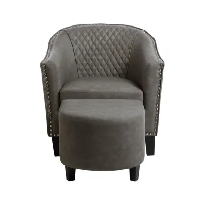 Grey Faux Leather Armchair And Stool