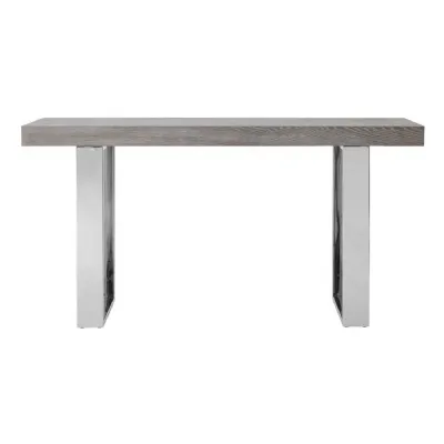 Contemporary Stainless Steel Legs Elm Wood Top Console