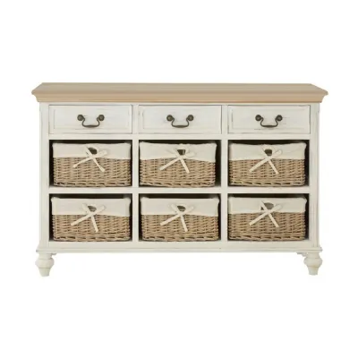 New England Style Cabinet With 6 Willow Baskets