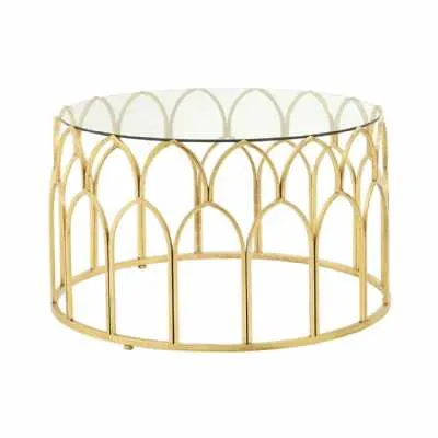 Moorish Design Fusion Style Glass Coffee Table Gold Iron Leaf