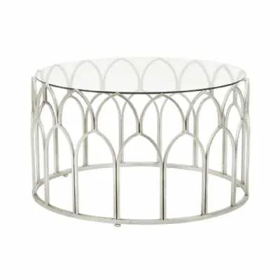 Round Glass Silver Leaf Metal Coffee Table