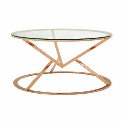 Round Clear Glass Rose Gold Stainless Steel Small Coffee Table