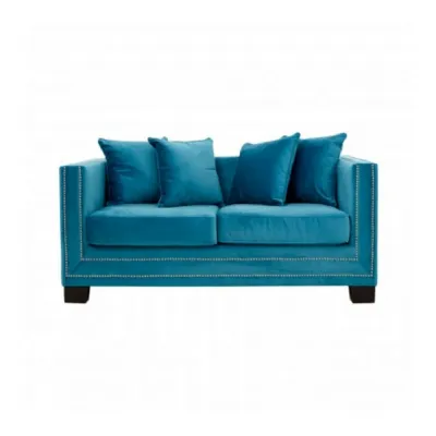 Turquoise Modern Studded Sofa 2 Seat