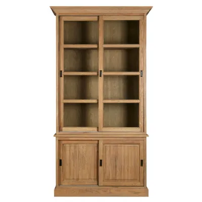 American Oak Glazed Sliding Door Bookcase