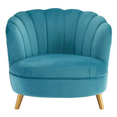 Wide Blue Art Deco Accent Chair
