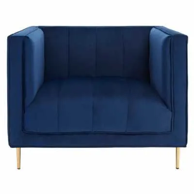 Modern Otylia Deep Blue Velvet Fabric Armchair With Gold Metal Feet