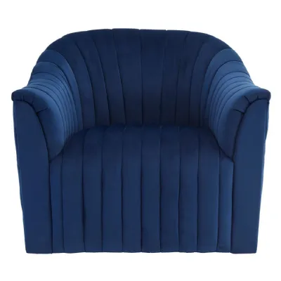 Blue Velvet Ribbed Tub Armchair