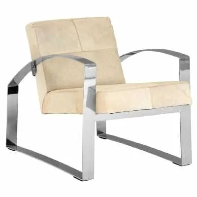 Kensington Art Deco Townhouse Genuine Leather Cream Chair Steel Legs