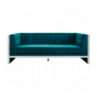 Teal Velvet 3 Seat Polished Sofa