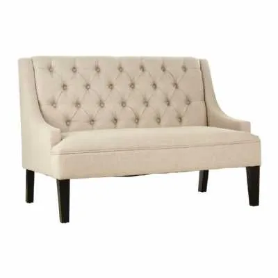 Traditional Doucet High Back Natural Linen Upholstered Buttoned Bench