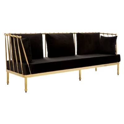 Novo Gold Frame And Black Velvet 3 Seat Sofa